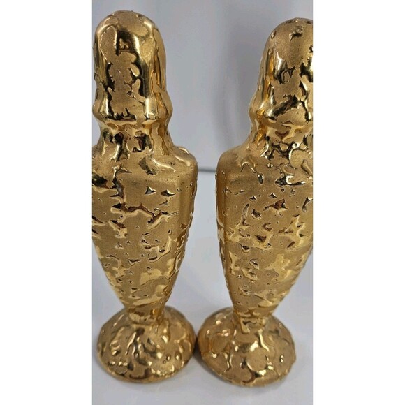 Vtg Savoy Weeping Gold Mid Century Modern MCM Vase Plus Salt and Pepper Shakers - Picture 13 of 14